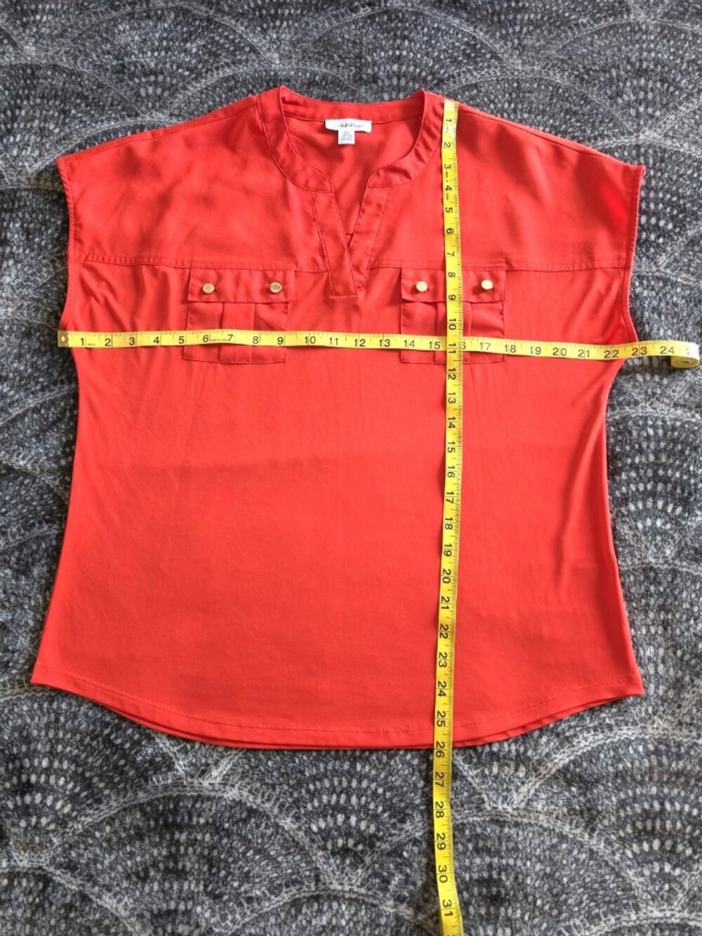 Calvin Klein Women'sOrange/Red Solid Split Neck Short Sleeve Blouse Size M - Picture 5 of 8